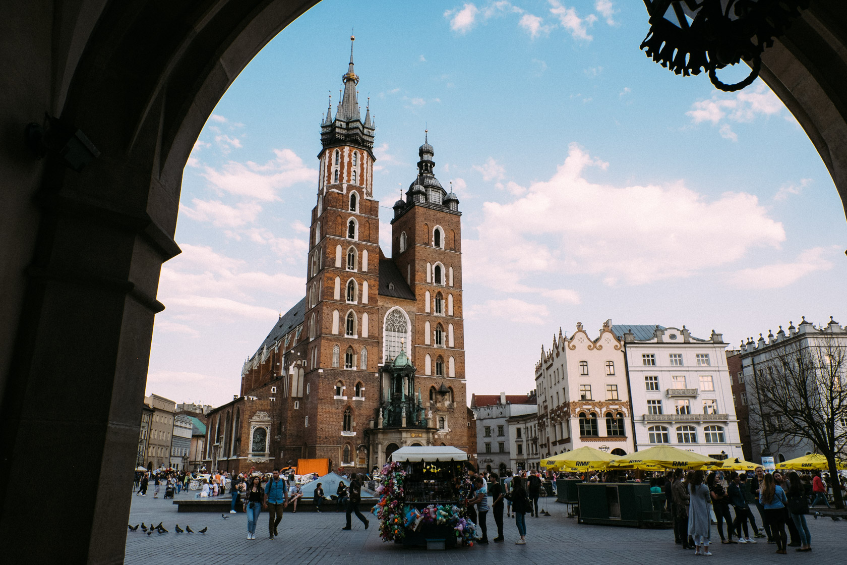 St. Mary's Basilica framed by the Cloth Hall arch, Kraków